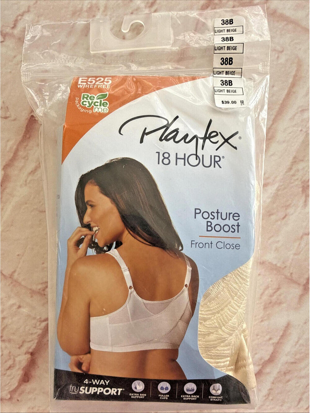 NEW Sealed Playtex 18 Hour E525 38B Light Beige Posture Boost Wire Free Bra